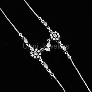 Handmade Elegant CZ Station Anklet, Solid Silver Cubic Zirconia Chain Ankle Bracelet, Minimalist Foot Jewelry, Everyday Wear, Gift for Her
