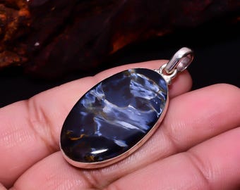 Colgante de pietersita natural: joyería curativa de plata de ley hecha a mano