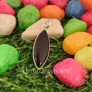 Black Onyx Marquise Pendant Necklace | 925 Sterling Silver Bezel | Handmade Gemstone Jewelry | Statement Protection Stone Gift for Her