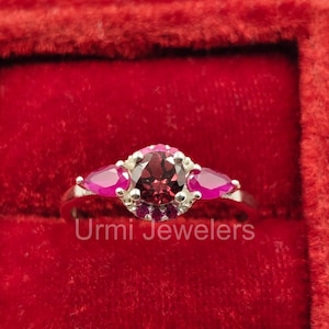 Handgemachter Sterling Silber Granat Cocktail Ring – Rosa Edelstein Halo