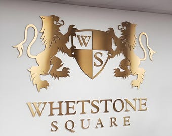 Gold Mirror Laser Cut Floating Metal Logo Sign | Custom Business Wall Office Signage