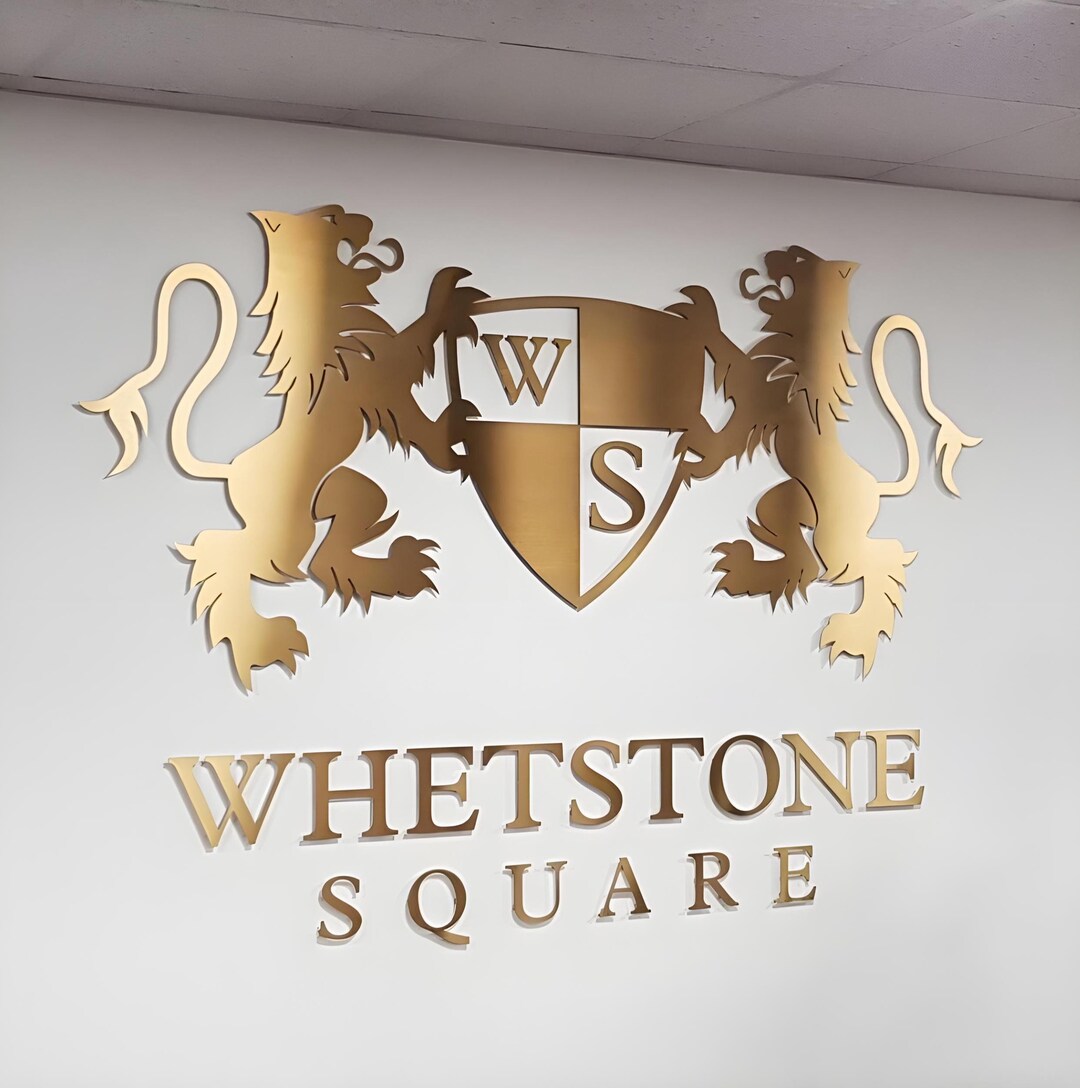 Gold Mirror Laser Cut Floating Metal Logo Sign | Custom Business Wall ...