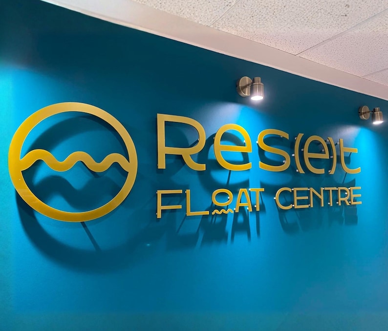 Gold Mirror Laser Cut Floating Metal Logo Sign | Custom Business Wall ...