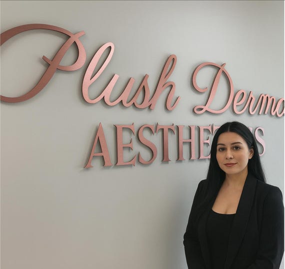 Laser Cut Metal Logo | Brushed Stainless Steel Rose Gold Floating Sign | Office Wall Signs