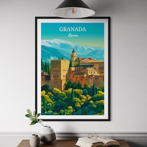Granada Spain Travel Poster - Alhambra Wall Art, Andalusia Print, Spanish Architecture Decor, Historic Europe Artwork, Moorish Design