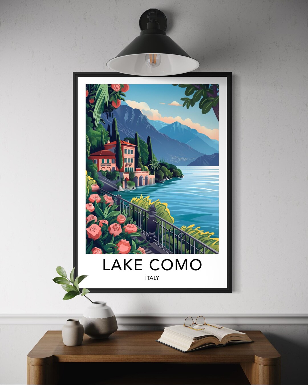 lake como italy travel poster art print (digital... Lake Como Italy Poster - Italian Lakeside Print, Europe Travel Wall Art ...