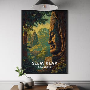 Bayon Face Poster - Angkor Thom Cambodia Travel Art, Siem Reap Wall Decor, Khmer Temple Print, Southeast Asia Landmark Poster, SE Asia Art
