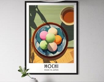 Mochi Japanese Dessert Poster - Colorful Sweet Rice Cake Wall Art, Asian Food Print, Cute Kitchen Decor, Japan Candy Art, Foodie Lover Gift