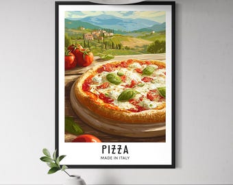 Italian Margherita Pizza Poster - Tuscany Food Wall Art, Authentic Italy Food Print, Rustic Kitchen Decor, Italian Cuisine Artwork, Travel