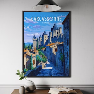 Carcassonne France Poster - Medieval Walled City Wall Art, Languedoc Travel Print, French Architecture Decor, European City Poster