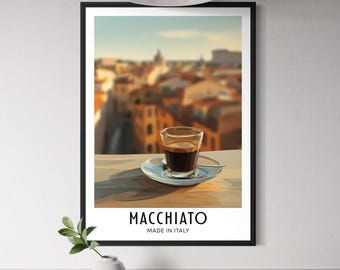 Macchiato Rome Art Print - Italian Coffee Wall Art, Rome Cityscape Decor, Espresso Drink Illustration, Italy Kitchen Art, Cafe Poster