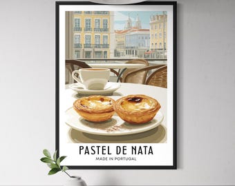 Pastel de Nata Poster - Portuguese Custard Tart Wall Art, Lisbon Bakery Decor, Portugal Travel Print, Kitchen Dessert Illustration, Foodie