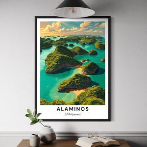 Arte de las Cien Islas de Alaminos, Filipinas: decoración de pared de isla tropical, impresión costera, póster de viaje al Sudeste Asiático, isla filipina