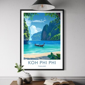 Koh Phi Phi Thailand Wall Art - Tropical Island Print, Thai Beach Landscape Decor, Southeast Asia Travel Poster, Coastal Home Decor