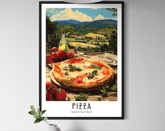 Italian Margherita Pizza Poster - Tuscany Food Wall Art, Authentic Italy Food Print, Rustic Kitchen Decor, Italian Cuisine Artwork, Travel