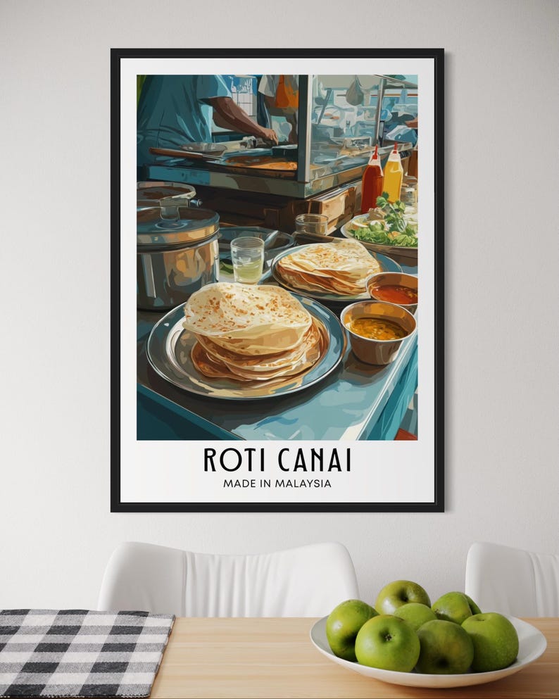 Poster Roti Design Roti Canai Poster - Malaysian Flatbread Wall Art, Breakfast Food Print ...