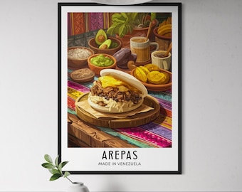 Arepas Poster - Venezuelan Food Wall Art, Colombian Food Art, Kitchen Decor, South American Street Food Print, Arepas Illustration