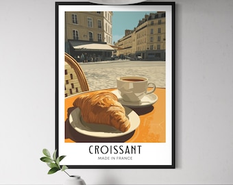 Croissant French Pastry Poster - Breakfast Print, French Bakery Wall Art, Paris Food Art, European Kitchen Decor, France Travel Poster Gift