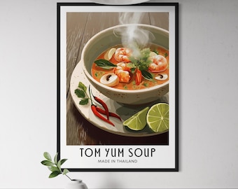 Tom Yum Thai Soup Poster - Spicy Thai Cuisine Wall Art, Food Kitchen Decor, Southeast Asian Food Print, Thailand Travel Art, Foodie Gift