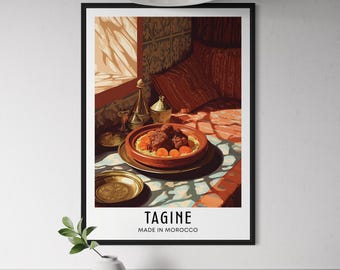 Moroccan Tagine Poster - Moroccan Food Wall Art, Tagine Pot Print, North African Kitchen Decor, Cultural Cuisine Artwork, Tarvel Food Gift