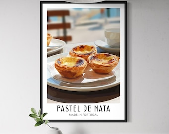 Pastel de Nata Poster - Portuguese Custard Tart Wall Art, Lisbon Bakery Decor, Portugal Travel Print, Kitchen Dessert Illustration, Foodie