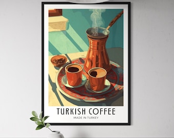 Affiche de café turc - art mural café, illustration de boisson du Moyen-Orient, impression de tasse à café, déco dinde, art culinaire culturel turc
