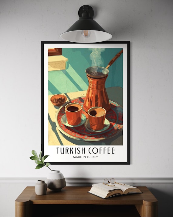 Turkish Coffee Poster - Coffee Wall Art, Middle Eastern Beverage Illustration, Coffee Cup Print, Turkey Decor, Türkiye Cultural Food Art