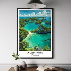 Arte de las Cien Islas de Alaminos, Filipinas: decoración de pared de isla tropical, impresión costera, póster de viaje al Sudeste Asiático, isla filipina