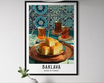 Baklava Poster - Turkish Dessert Wall Art, Sweet Pastry Print, Middle Eastern Food Artwork, Mediterranean Kitchen Decor, Turkey Gift Idea