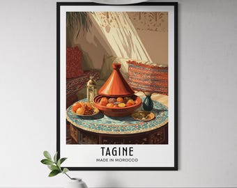 Moroccan Tagine Poster - Moroccan Food Wall Art, Tagine Pot Print, North African Kitchen Decor, Cultural Cuisine Artwork, Tarvel Food Gift