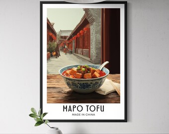 Mapo Tofu Sichuan Dish Art Print - Chinese Food Wall Art, Spicy Asian Kitchen Decor, Chengdu Cuisine Illustration, China Restaurant Artwork