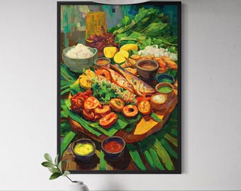 Filipino Boodle Fight Art Print – Kamayan Feast, Painterly Feast Poster, Shared Meal Wall Decor, Philippines Food Artwork, Southeast Asia