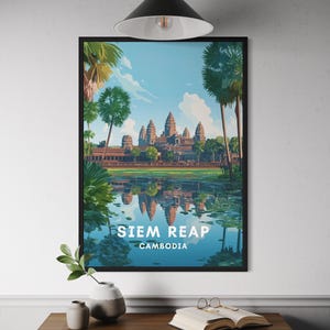 Angkor Wat Travel Poster - Cambodia Wall Art Print, Siem Reap Decor, Temple Illustration, Ancient Landmark Gift, Tropical Art, Asia Travel