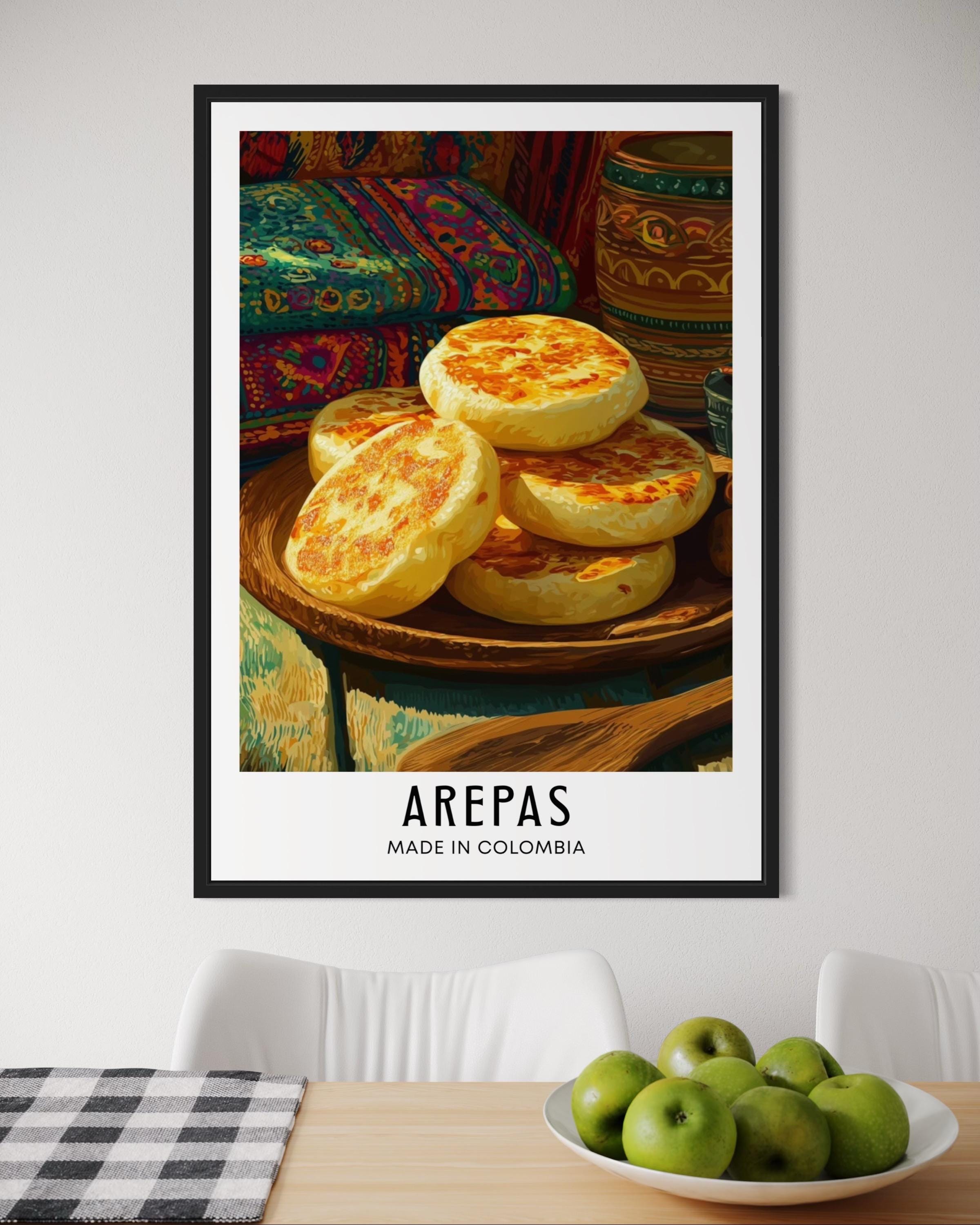 Arepas Colombia Food Poster - Traditional Cornmeal Flatbread Wall Art ...