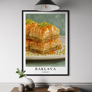 Baklava Turkish Dessert Poster - Traditional Sweet Pastry Wall Art, Turkish Kitchen Decor, Middle Eastern Food Print, Turkey Art