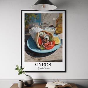 Greek Gyros Poster - Traditional Greek Street Food Wall Art, Souvlaki Kitchen Decor, Mediterranean Wrap Print, Greek Travel Food Gift Foodie