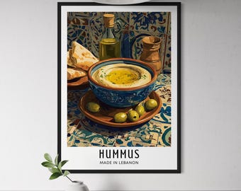 Hummus Poster - Middle Eastern Food Wall Art, Chickpea Dip Print, Mediterranean Kitchen Decor, Cultural Cuisine Artwork, Lebanon Food Art