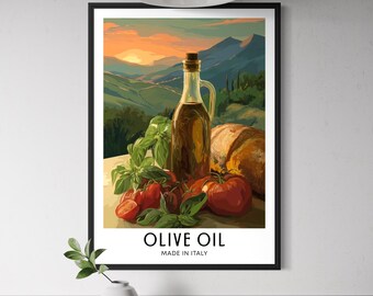 Olive Oil Poster - Italian Kitchen Wall Art, Tuscany Landscape Print, Mediterranean Food Decor, Rustic Culinary Artwork, Kitchen Ingredients
