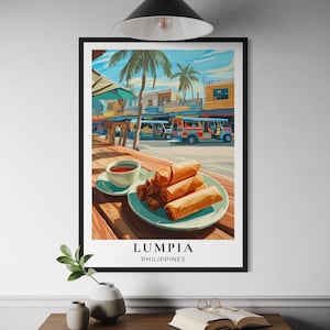 Lumpia Filipino Food Poster - Traditional Spring Roll Wall Art, Filipino Kitchen Decor, Southeast Asian Snack Print, Food Illustration