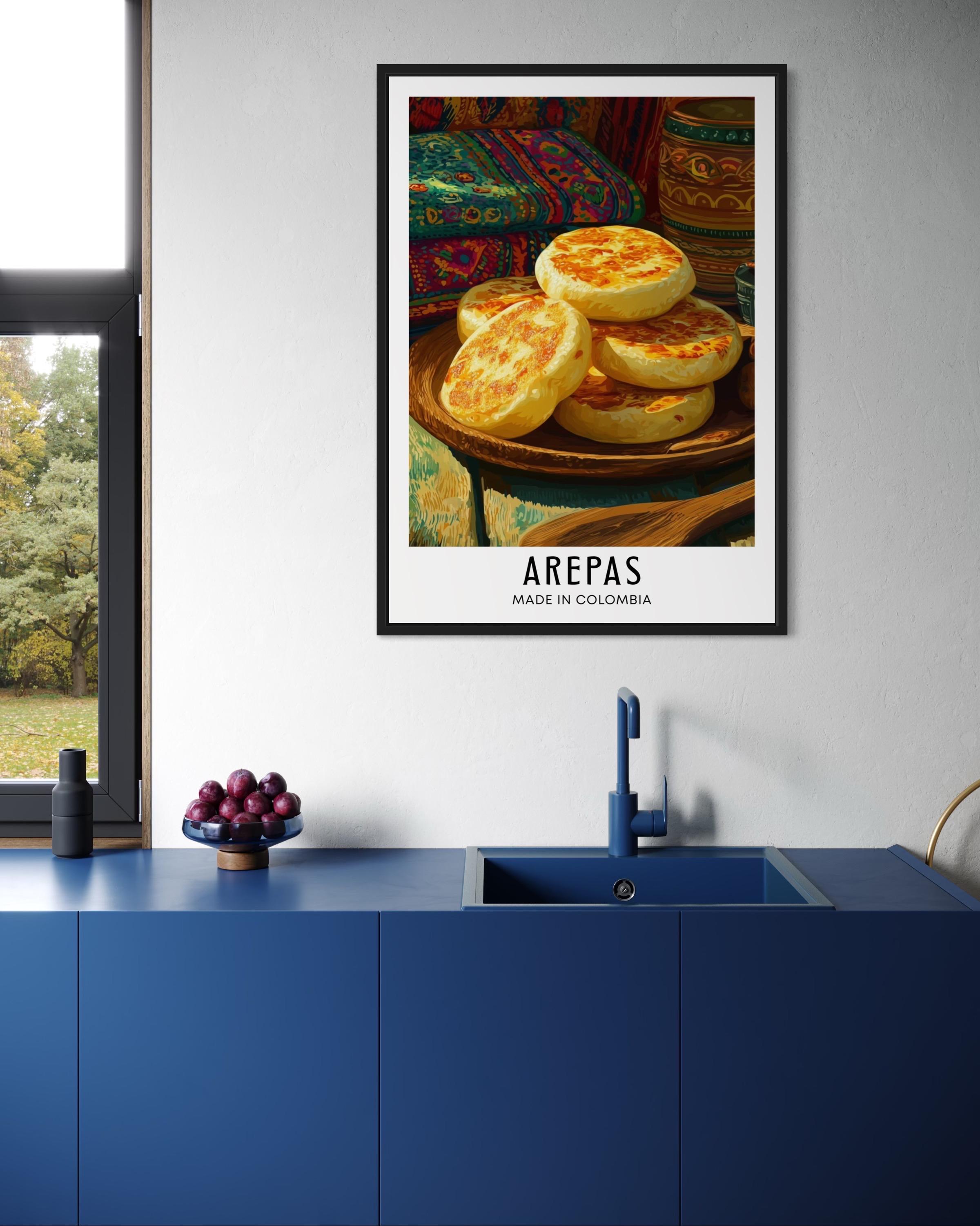 Arepas Colombia Food Poster - Traditional Cornmeal Flatbread Wall Art ...