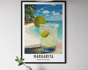 Margarita Cocktail Poster - Mexican Tequila Drink Wall Art, Lime Margarita Print, Bar Decor, Mexico Kitchen Artwork, Cocktail Lover Gift