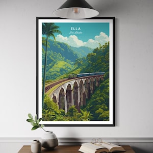 Poster Ella Sri Lanka - art mural paysage de montagne tropical, impression pont des neuf arches, décoration voyage Ceylan, oeuvre d'art culturelle d'Asie du Sud