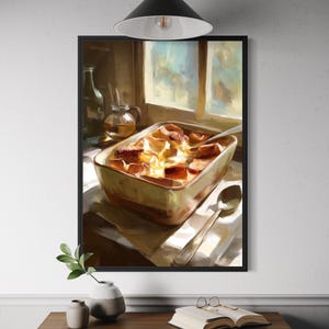 Bread & Butter Pudding Poster - Traditionelles britisches Dessert, Küchen-Wandkunst, englische Hausmannskost, Vintage-Dekor, Europa