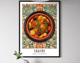 Moroccan Tagine Poster - Moroccan Food Wall Art, Tagine Pot Print, North African Kitchen Decor, Cultural Cuisine Artwork, Tarvel Food Gift