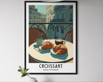 Croissant French Pastry Poster - Breakfast Print, French Bakery Wall Art, Paris Food Art, European Kitchen Decor, France Travel Poster Gift