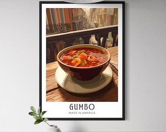 Gumbo Wall Art - Louisiana Creole Food Painting, Kitchen Decor, Southern America Cuisine Print, American Food Illustration, USA Food Artwork