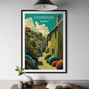 Cotswolds Village Poster - English Countryside Wall Art, Scenic UK Landscape Print, Travel Decor, Rural Village Art, Europe Travel Artwork