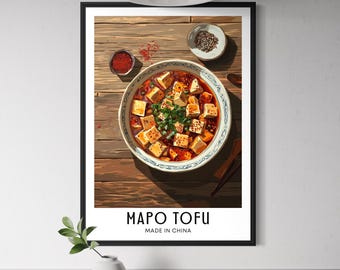 Mapo Tofu Sichuan Dish Art Print - Chinese Food Wall Art, Spicy Asian Kitchen Decor, Chengdu Cuisine Illustration, China Restaurant Artwork