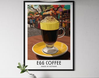 Egg Coffee Vietnamese Drink Poster - Vietnam Lantern Wall Art, Vietnam Café Decor, Coffee Print, Kitchen Decor, Southeast Asia Food Travel