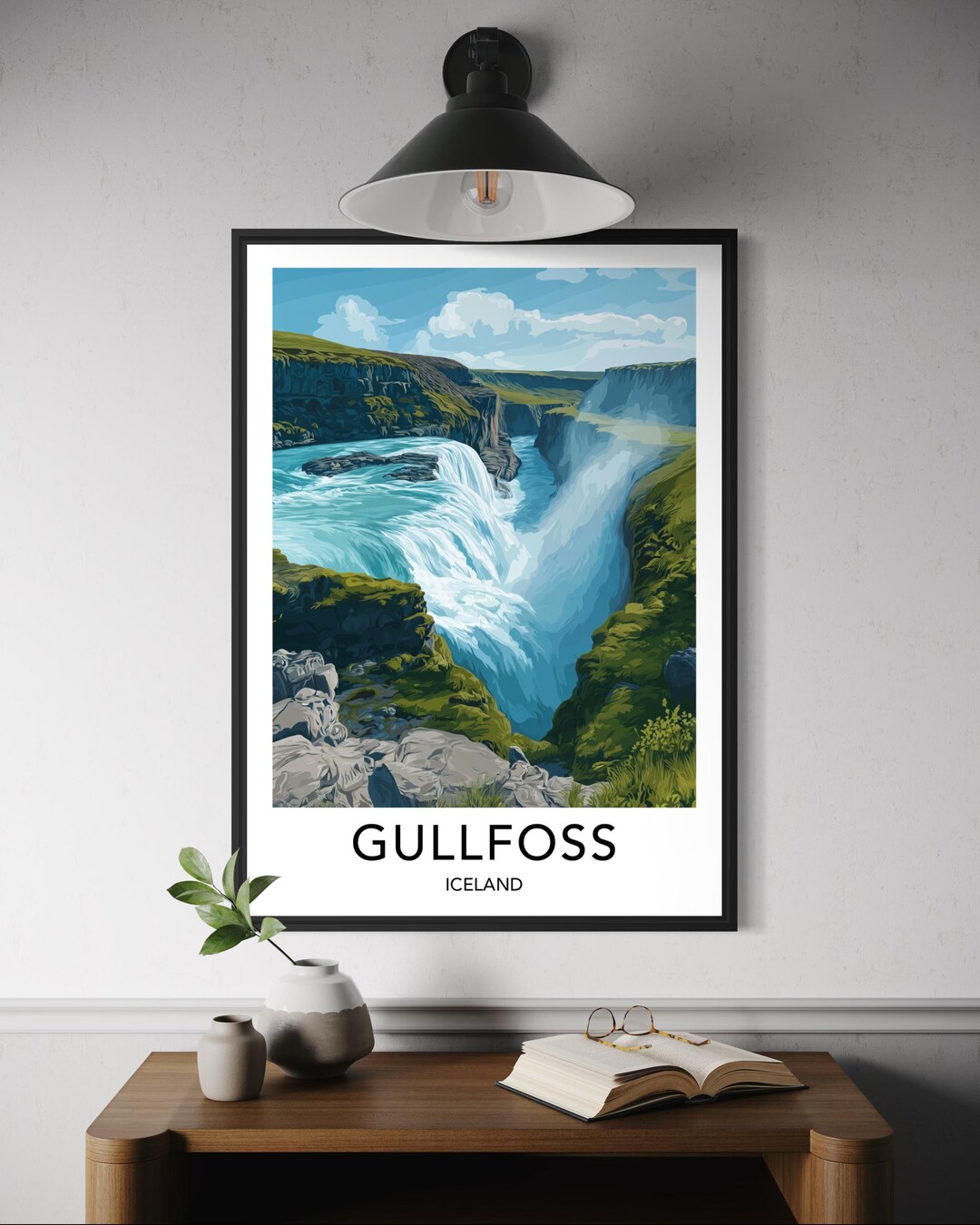 Gullfoss Iceland Poster – Waterfall Print, Iceland Nature Wall Art ...